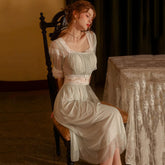 Lizakosht Sweet Square Collar Mesh Nightdress Womens Backless Perspective Intimate Home Dress Lace Cute Nightgown Summer Tempt Sleepwear